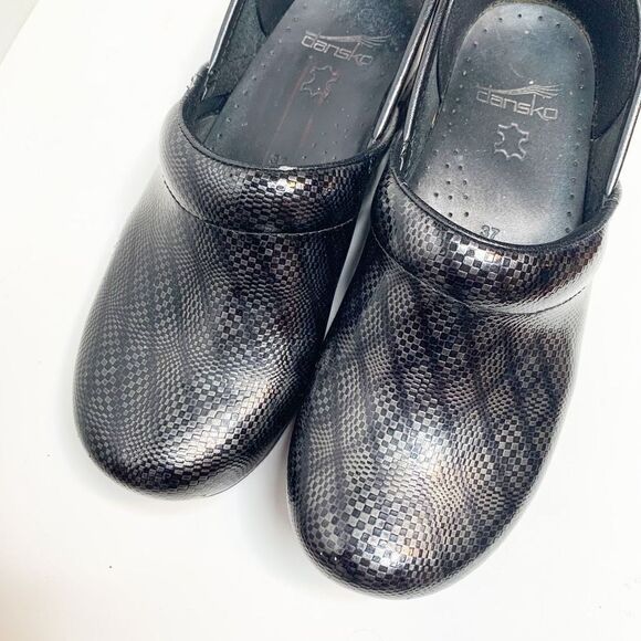 Dansko Professional Clog Patent Black Leather Silver Diamond Pattern Women’s 37 - Picture 9 of 11